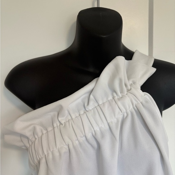 NWT Zara White One‎ Shoulder Ruched Ruffle Top Women Size Small - Picture 5 of 7